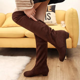 Long Boots Women's New Round Head High Cylinder Two Wearing Elastic Boots Flat Emvelvet Large Size Women's