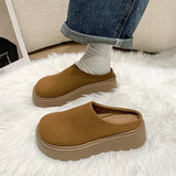 Women 2025 Autumn And Winter New Baotou Thick Bottom Height Half Slippers Women Round Head Loose Cake Bottom Plus Velvet Boun