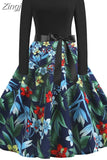 Note Print Elegant Party Dress Women 50s 60s Retro Vintage Robe Rockabilly Casual Winter