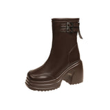 Bottom Martin Boots Women Wear Outside The New 2025 Autumn And Winter New Black Simple High Heel Ankle Boots Thick Heel Small Ankle Boots Back