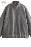 Oversize Bomber Jacket Women Beige Baseball Jackets For Women 2023 Long Sleeve Spring Jacket Woman New In