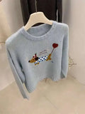 Dog Embroidery Knitted Sweater Pullover-Outfit