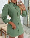 Zingj Style Autumn Fashion Long Sleeve Solid Color On Both Sides Of The Rope Dress