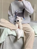 Academy Wind Knitted Sweater Woman Design Sensing Cat Pattern Lazy Small Knitted T-Shirt