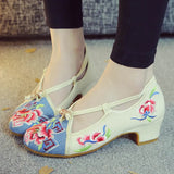 Zingj Not Include Shoe Box Single Shoes Swing Small Square Heel With A Word Retro Plate Buckle Lady Style Dance Shoes Embroidered Cloth
