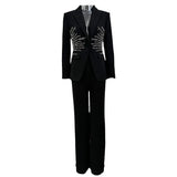 Star Fashion New Heavy Industry Nails Studded With A Buckle Suit Trousers Set Two