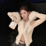 Sales Of 100,000] 2025 Hot Girls V Collar Fur Cardigan Top Unique Sexy Short Bottom Shirt To Match