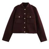 Women's Explosive Fashion Collar Retro Casual Double-Dbutton Short Jacket