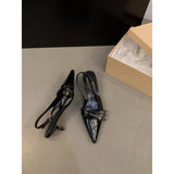 High-Heeled Shoes Red Bag Head Sandals Fairy Shoes 2025 New Spring And Summer Black French Pointed Single