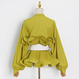 Zingj All-Match Shirt Female Spring 2024 New Standing Collar Long Sleeve Pleated Flounces Careful Machine Lace