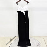 Star Fashion Black And White Slings Open Fork Dress And Floor