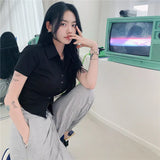 Zingj Summer Pure Desire To Collect Waist Sexy Hot Girl Shirt Short Sleeve Chic Top White Short Style Slim Shirt Female