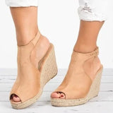 Summer Summer Thick Bottom Slope And Fish Mouth Sandals Women Word Buckle Velvet Casual Slope Fashion Shoes