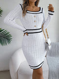 Shooting 2025 Autumn And Winter Elegant Square Neck Button Long-Sleeved Sweater Buns Hip Skirt Women's