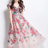 Elegant Dress Women's Summer Famous High-End Feel Lotle Side V-Neck Waist Thin Print Large Swing