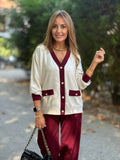 Autumn And Winter New Small Fragrant Coat Casual Crash V-Neck Knitted Cardigan Long-Sleeved Set