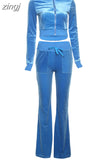Velvet Casual Women Tracksuit 2 Piece Set Long Sleeve Zipper Sweatshirt Top+Bandage Straight Pants Female