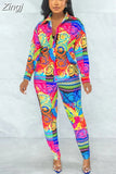 Two Piece Set Women Set Flower Print Long Sleeve Blouse Tops And Pant Suits Sheath Matching Fashion Outfit Spring