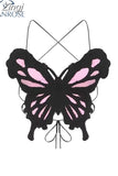 Women's Sexy Crop Top Off Shoulder Y2k Tank Top Vintage Streetwear Fashion Bandage Butterfly Tube Top with Open Shoulders