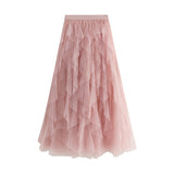 And Winter Korean Version Of Tight Waist Fashion Splicing Thin Mesh Splicing Irregular Long Waist Half-Body Skirt