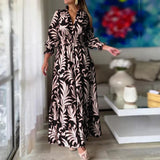 Zingj New Autumn And Winter Dress With Waist Cover Bohemian Print Long Sleeve High Line Dress-Outfit