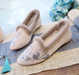 Zingj Wool Edge Pointed Shoes Embroidered Cloth Shoes Fashion Warm Home Shoes National Wind Women's Shoes Cotton Drag Women's Cotton