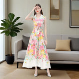Women's Dress 2025 Holiday Style Suit Collar Sleeveless Lace Floral Print Long