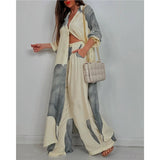 Spring And Autumn New Women's Fashion Casual Color Loose Shirt Trousers Two