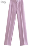 Waist Zipper Pants Chic Office Lady Casual Pantalon for Women Vintage Female Trousers 2023 Solid Straight Women's