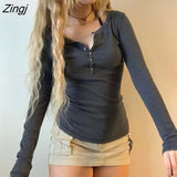 Women's Spring Autumn Solid Color Slim Fit Tops Black Long Sleeve Button Down Ribbed Skinny Street