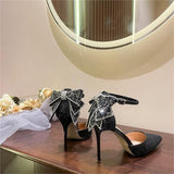 High-Heeled Women 2025 Summer New Beautiful Brighten Sharp Fairy Bows Heel Wedding