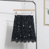 Real Shoot Spice Girl Squin A-Word Skirt Girl Summer Tight High Waist Anti-Walking Light Lace Side Hip Skirt