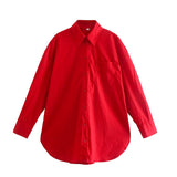 Women's Clothing 2025 Summer New Loose Cotton Pocket Dress Long-Sleeved Shirt Top