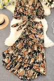 Pink/Blue Floral Print Chiffon 2pcs Set Women Summer Bandage Short Tops + High Waist Mermaid Skirt Female Sets 2023