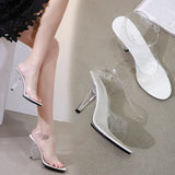 Zingj Cool Sexy Super Heels 10CM High Nightclub Transparent Sandals Slippers Sex Shoes Plus Size Shoes