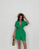 Women's Clothing 2025 Solid Color Short Sleeve Leisure Loose-Fitting Shorts Set