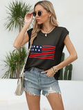 New Hot Independent Yen Collar Flag Top Solid Color Knit Shirt Short-Sleeved Sweater