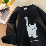 Cartoon Cat Print Oversized Short Sleeve Tee-Outfit