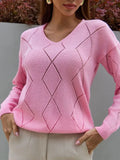 And Winter New V-Neck Rhyme Lattice Hollow Knitted Women's Loose Long-Sleeved