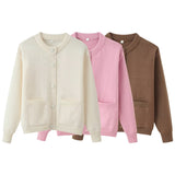 Fashion Round Neck Solid Color Gentle Wind Sweater Knitted