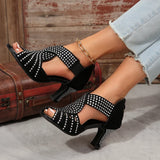2025 Spring And Summer New Water Drill High Heel Fish Mouth Sandals Large-Size Coarse Fashion Sandals