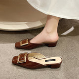 Women's Shoes Baotou Half Slippers Women Wear 2025 New Summer Korean Version Of The Thick Heel Cool Drag Square Muller