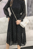 Vintage ClotheS Spring Lady Long Chiffon Dress 2023 New Korean Fashion Women Long Sleeved Polka Dot Pleated Dress 3670