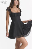 Elegant Party Dresses for Women Y2k Clothes Sexy Summer Daily Rave Outfits New Lovely Lace Patchwork Short