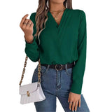 Shooting 2025 Autumn And Winter Elegant Solid Color Cascading V Collar Long Sleeve Shirt Women's