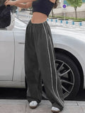 Piping Detail Wide Leg Track Pants- Outfit