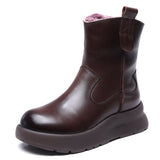 Cow Skin Retro Thick-Bottomed Boots Children Winter New Wool Short Boots Warm And Velvet Snow