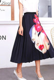 New Fashion Women Vintage Summer Party Pleated Casual Print A Line Skirts Robe Femme One Size Lastic Band Midi