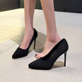 New Black Velvet Red-Soled High-Heeled Shoes Women Fine Heel Waterproof Head Single Shoes Women Do Not Tired Of