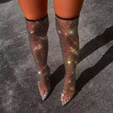 Performance Cool Boots Large Over The Knee Boots Women Summer Full Of Drill Tips High And Long High-Hee Socks